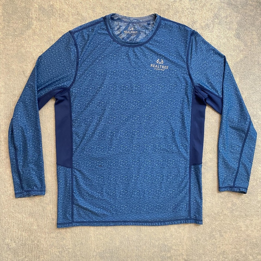 Realtree Fishing Shirt Mens Large Blue Long Sleeve Performance Colorblock Top